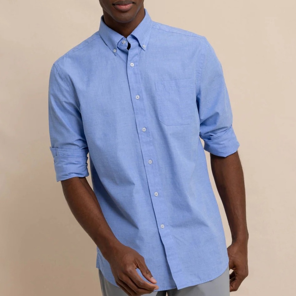 EUC COACH BLUE Button-down collar LS DRESS SHIRT SZ 16”